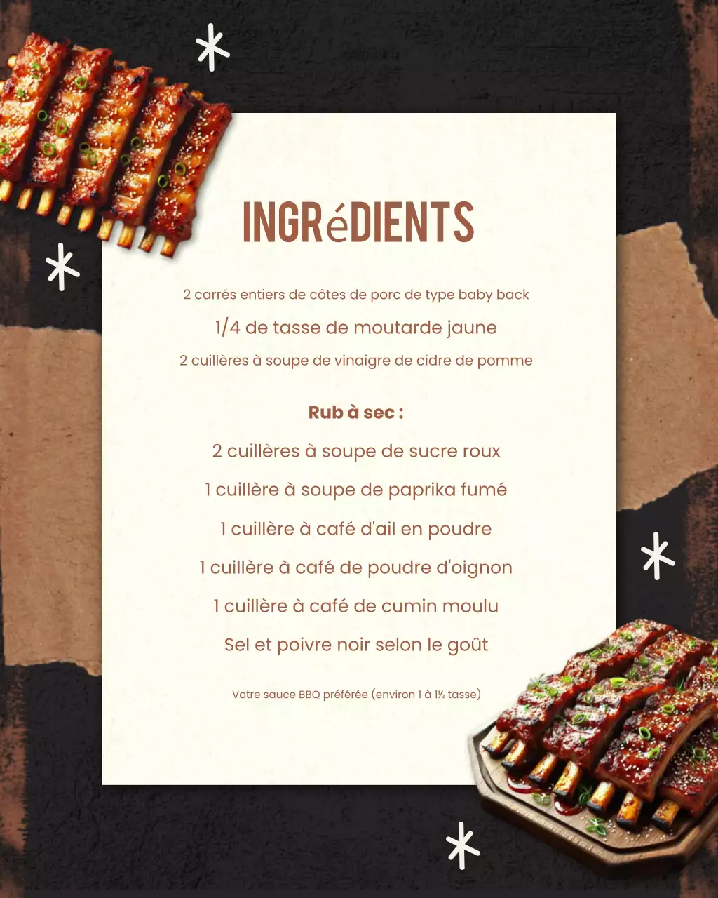 Recette de côtes levées rustiques grillées brunes (publication Instagram)