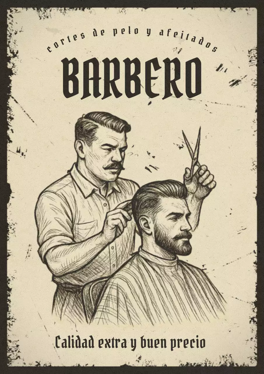 Anuncio de barbería vintage beige