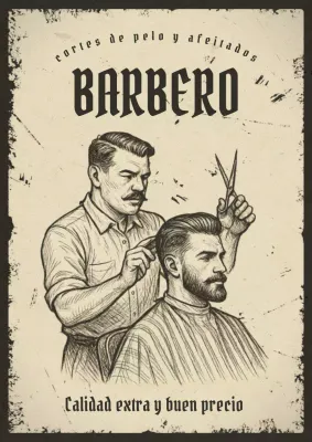 Anuncio de barbería vintage beige