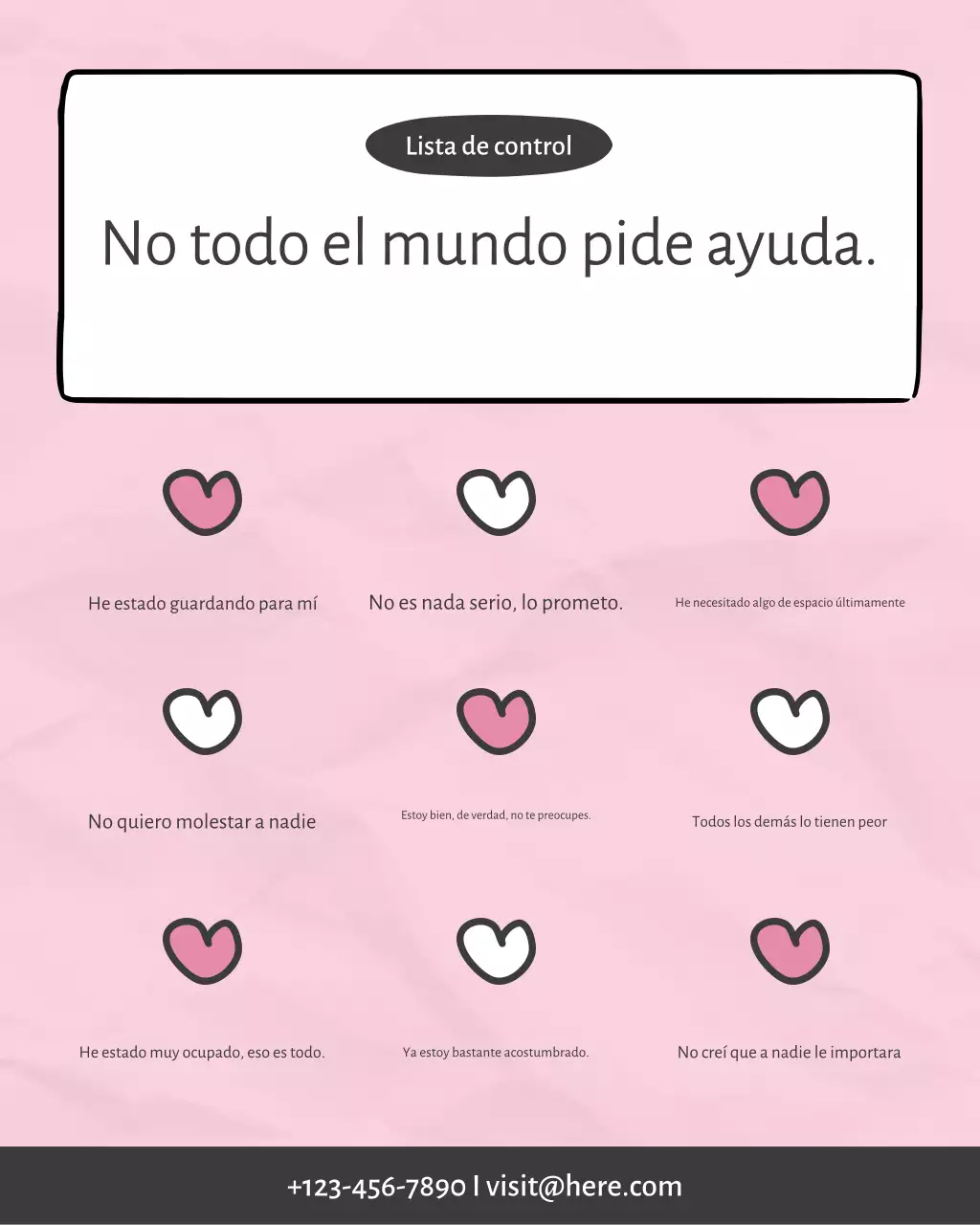 Publicación de lista de verificación de salud mental minimalista de color rosa