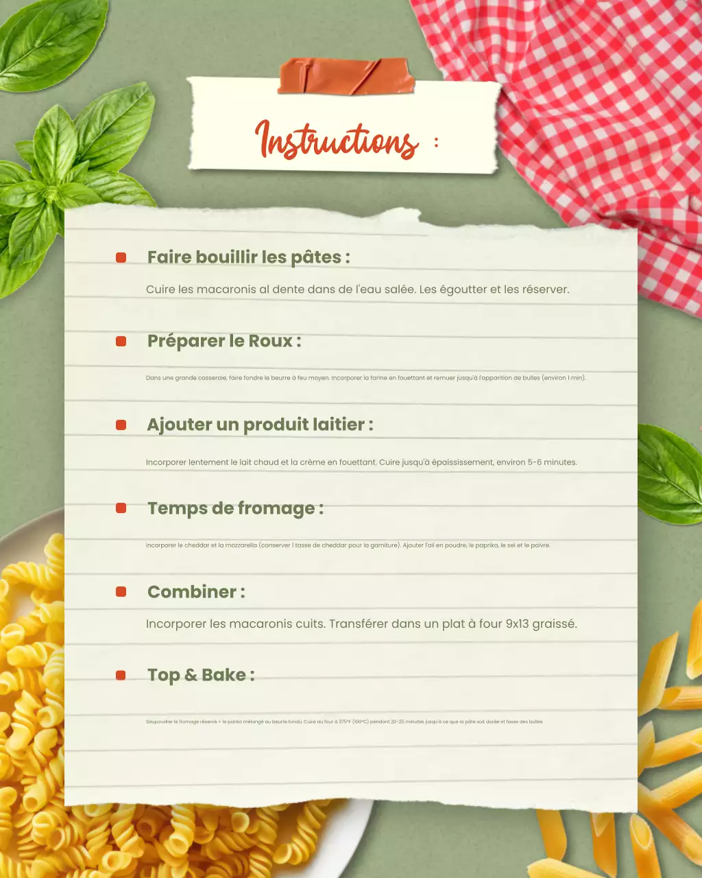 Recette de macaroni au fromage rustique vert (publication Instagram)