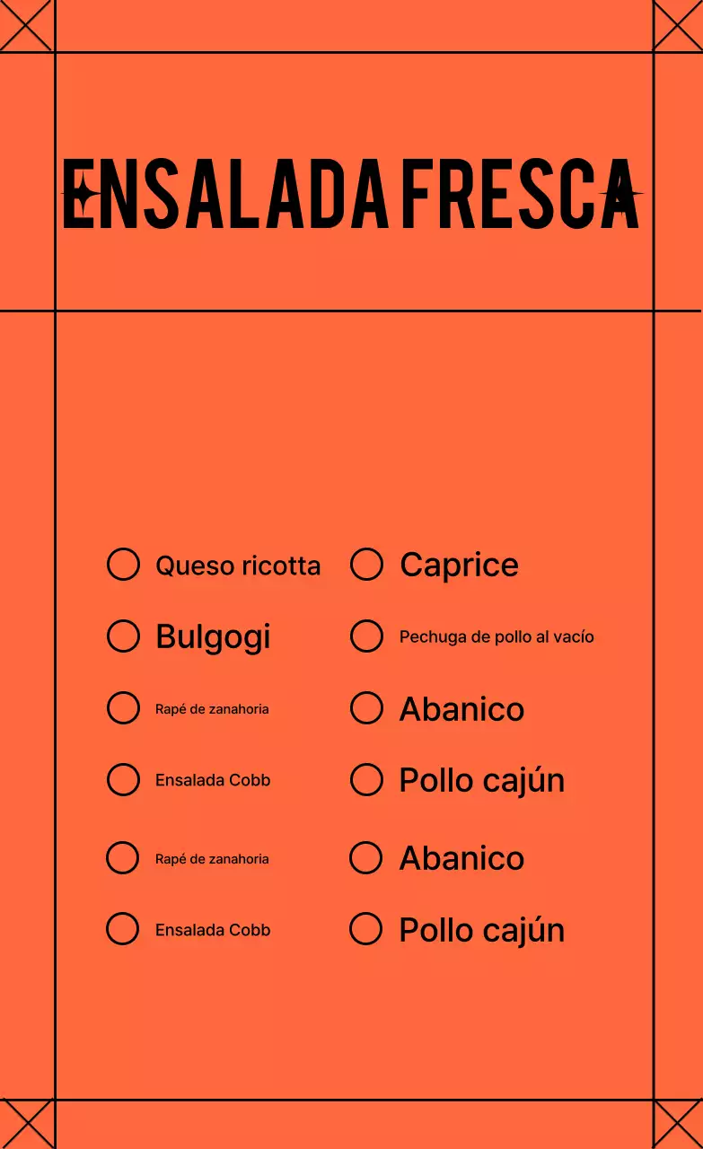 Menú de ensalada sencilla de naranja