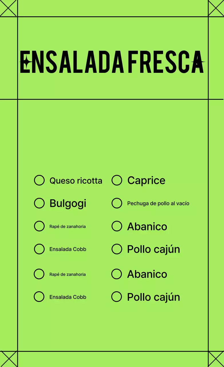 Menú de ensalada sencilla de naranja