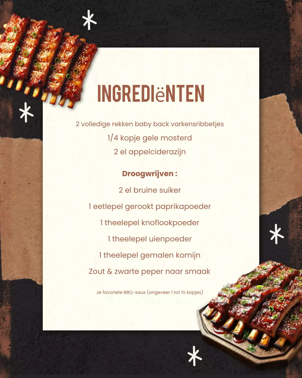 Recept voor bruine, rustieke gegrilde ribben op Instagram