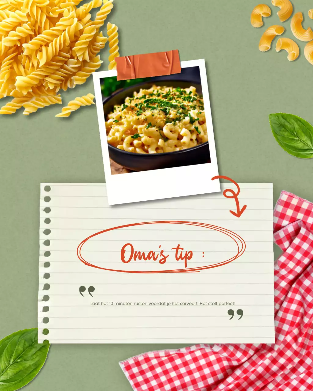 Instagram-bericht met recept voor groene rustieke macaroni en kaas