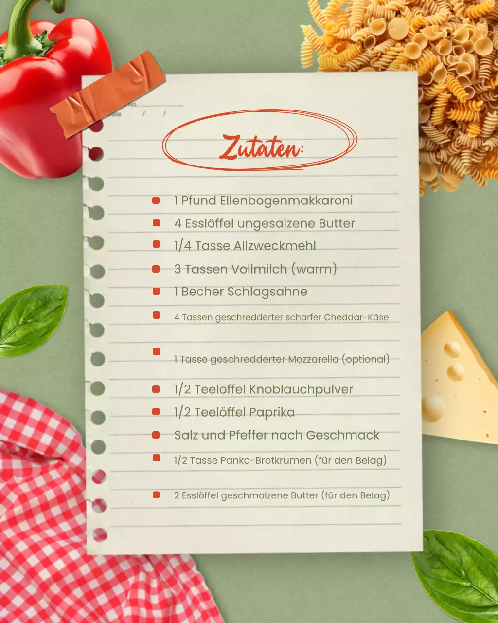 Instagram-Post mit Rezept für grünes rustikales Mac and Cheese