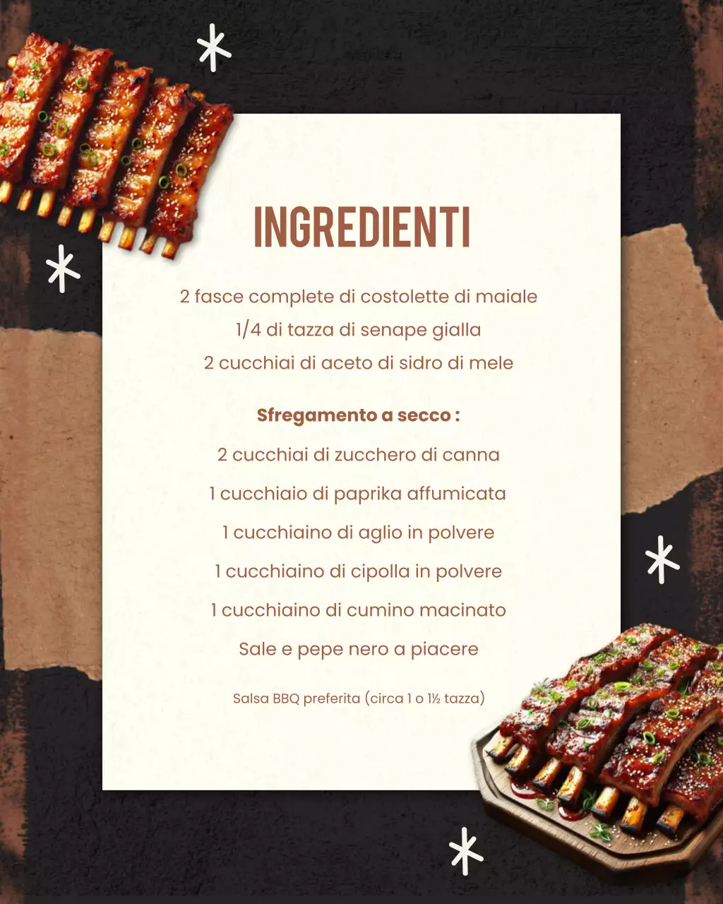 Ricetta per costine grigliate rustiche marroni - Post Instagram