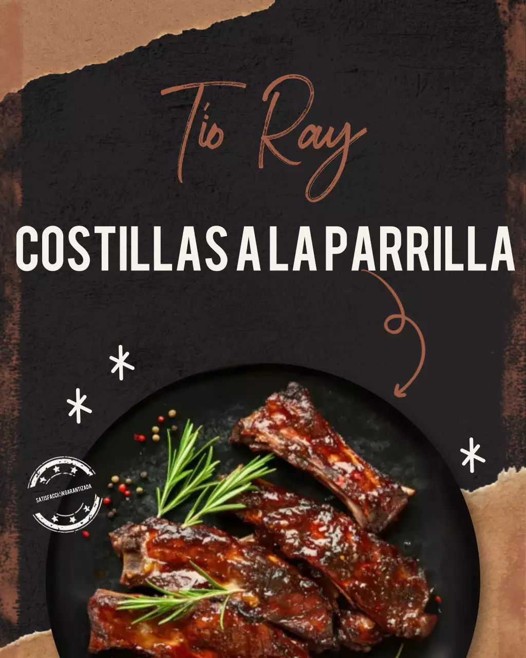 Receta de costillas rústicas a la parrilla marrones (publicación de Instagram)