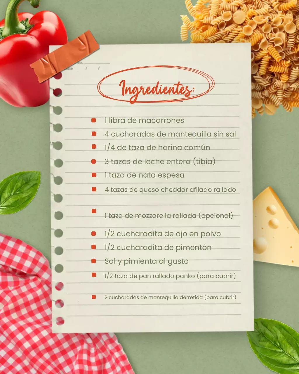 Receta de macarrones con queso rústicos verdes (publicación de Instagram)