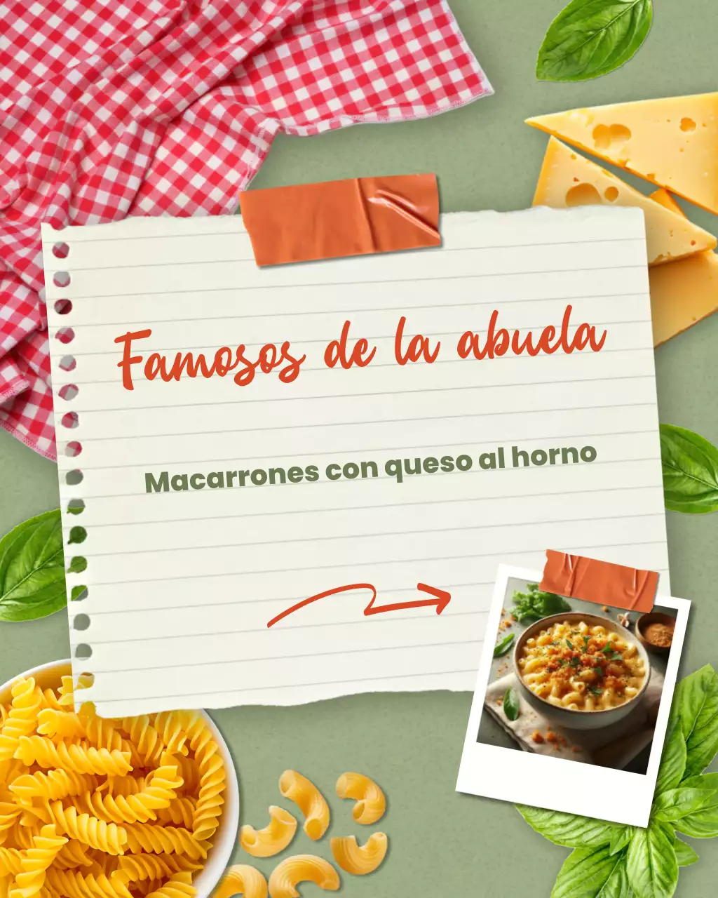 Receta de macarrones con queso rústicos verdes (publicación de Instagram)