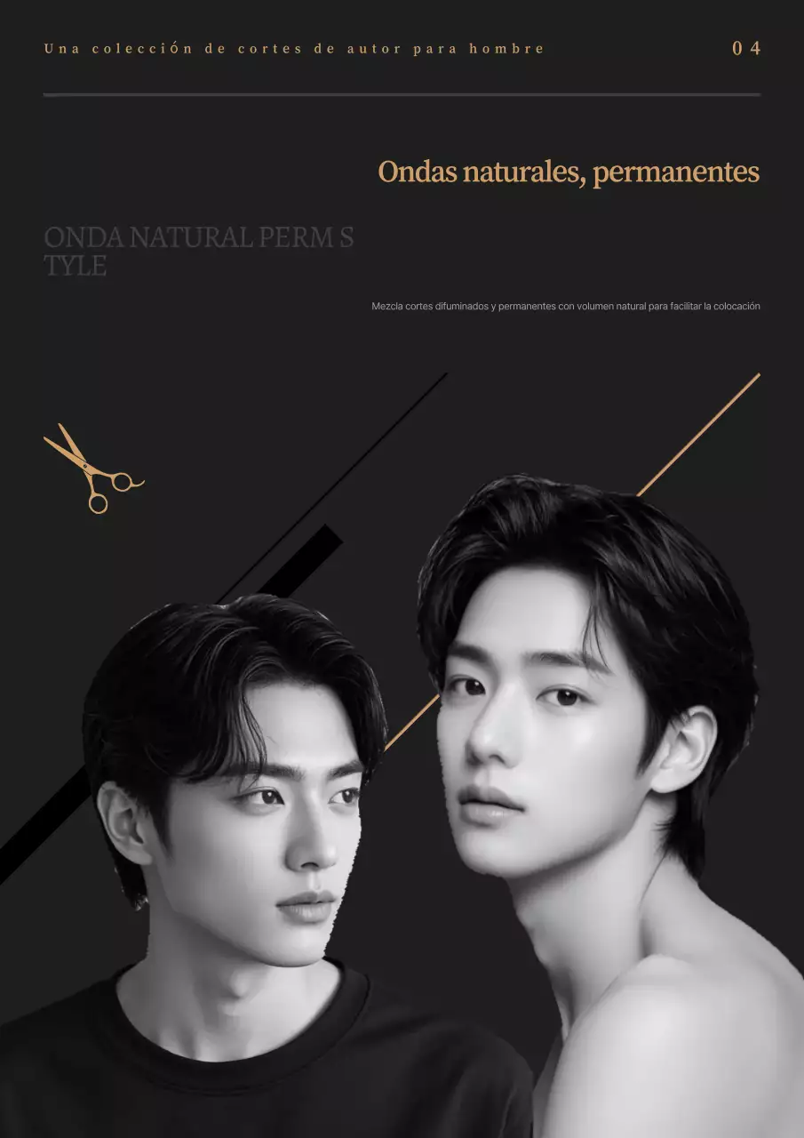 Anuncio de peinado sencillo en blanco y negro