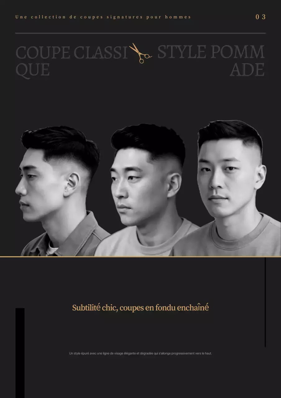 Publicité pour une coiffure simple en noir et blanc