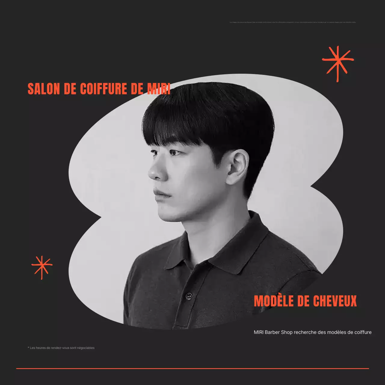 Promotion de recrutement de mannequin aux cheveux noirs et orange simples