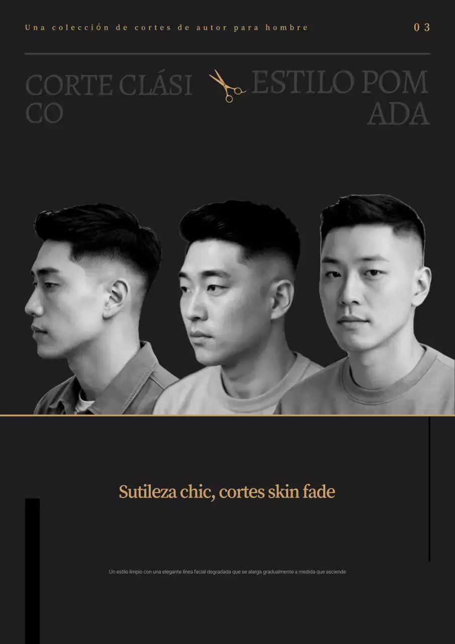 Anuncio de peinado sencillo en blanco y negro