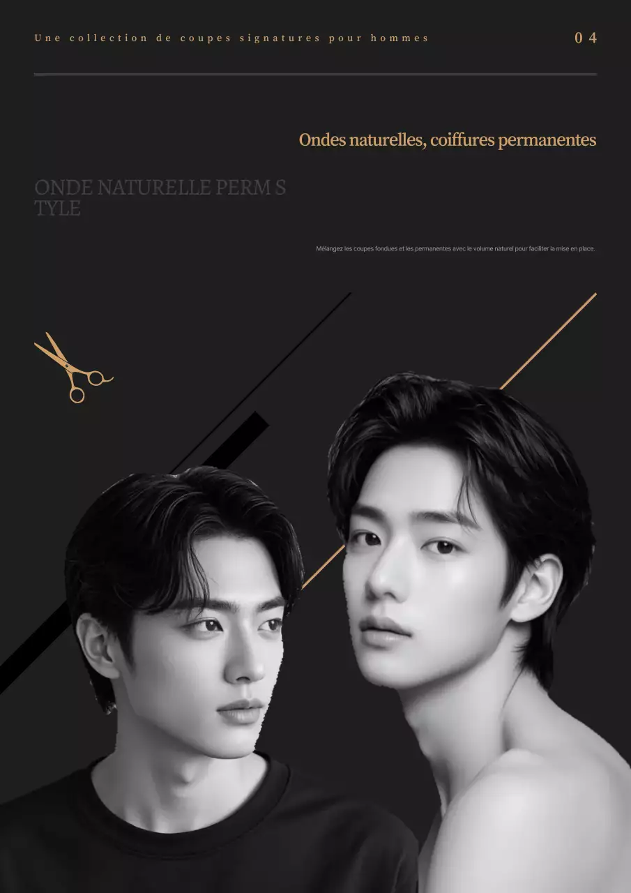 Publicité pour une coiffure simple en noir et blanc