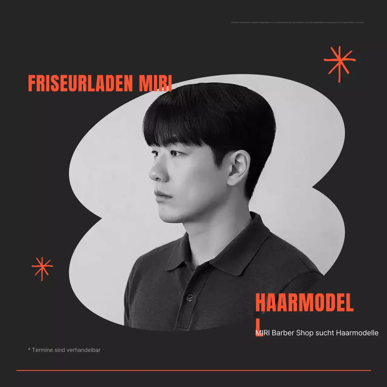 Einfache Werbung für die Anwerbung von Models mit schwarzen und orangefarbenen Haaren