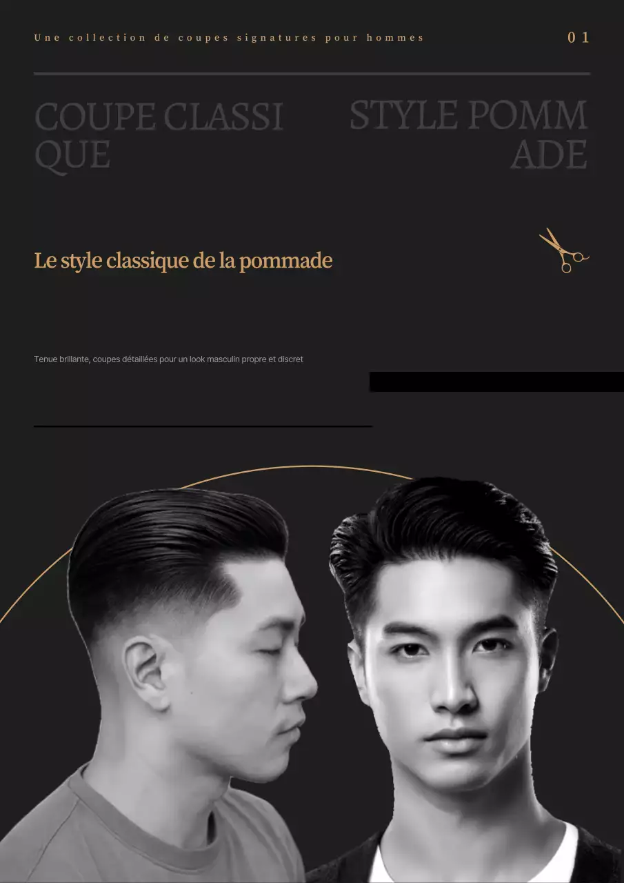 Publicité pour une coiffure simple en noir et blanc