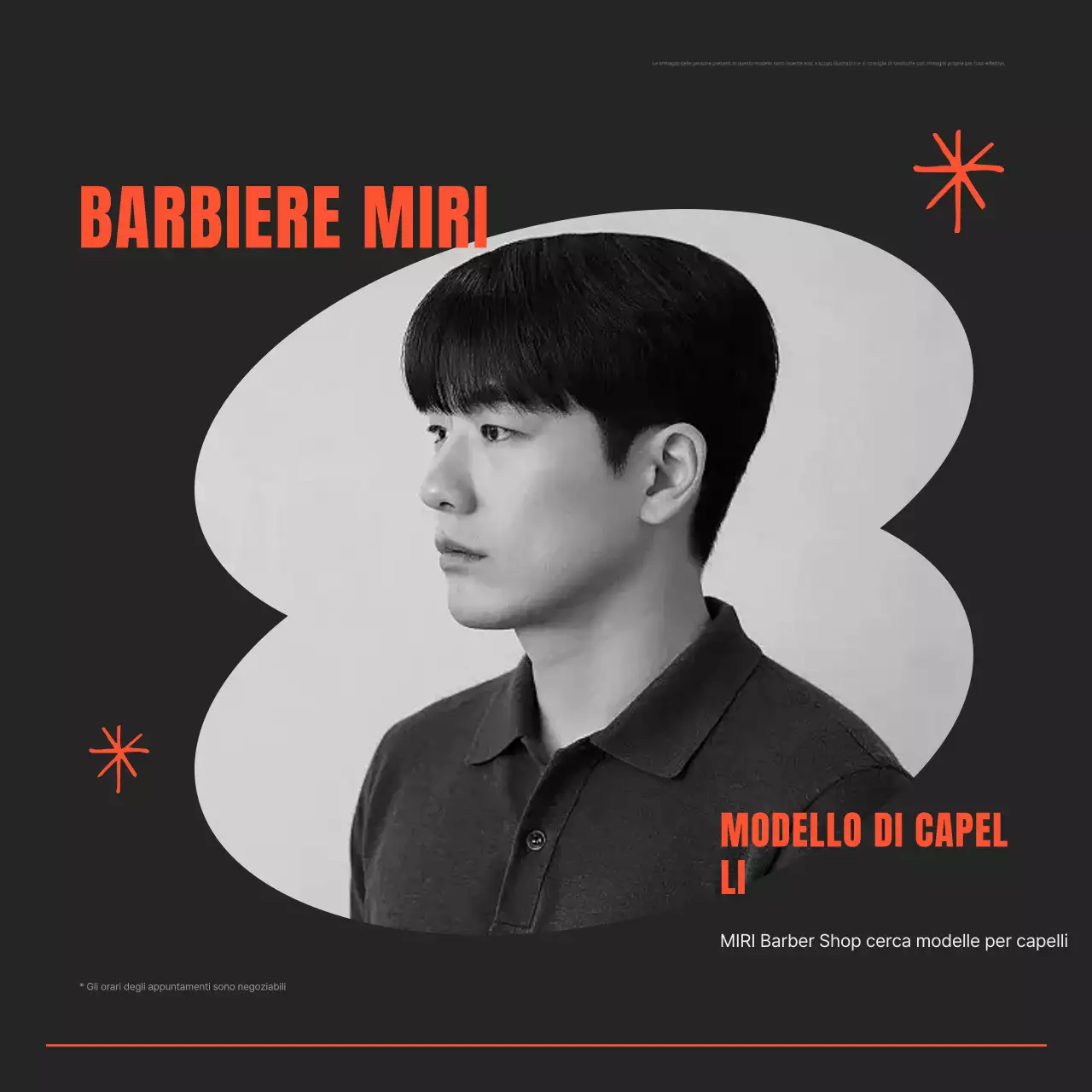 Promozione del reclutamento di modelli con capelli neri e arancioni semplici