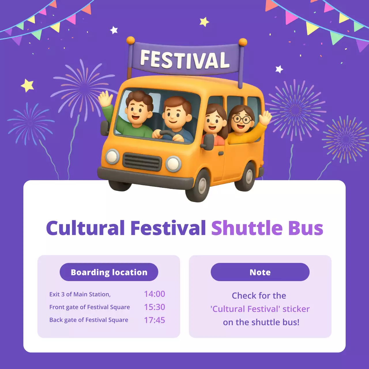 anúncio do ônibus festivo roxo