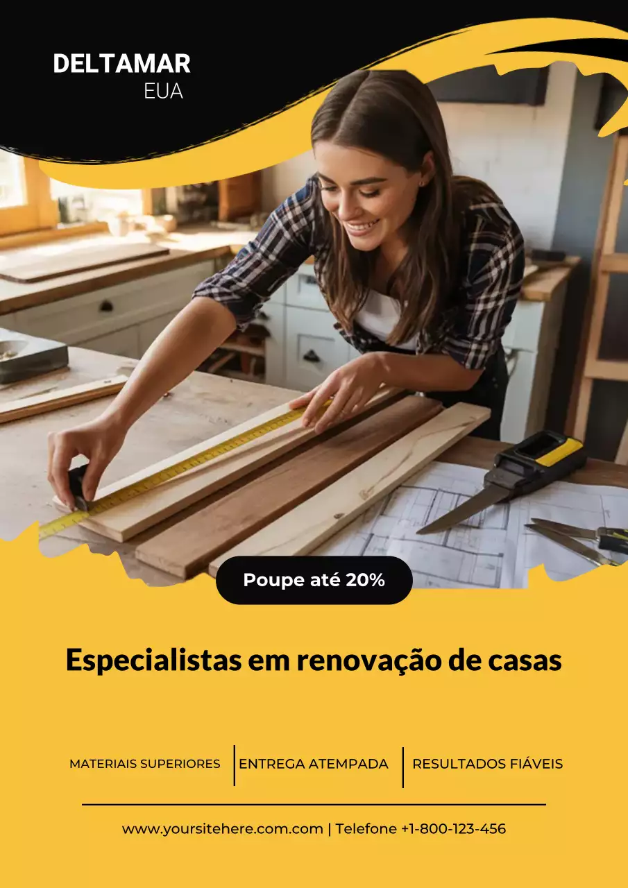 Pôster amarelo de reforma de casa moderna