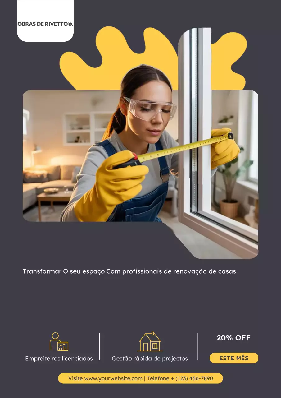 Cartaz de propaganda de renovação moderna em cinza e amarelo