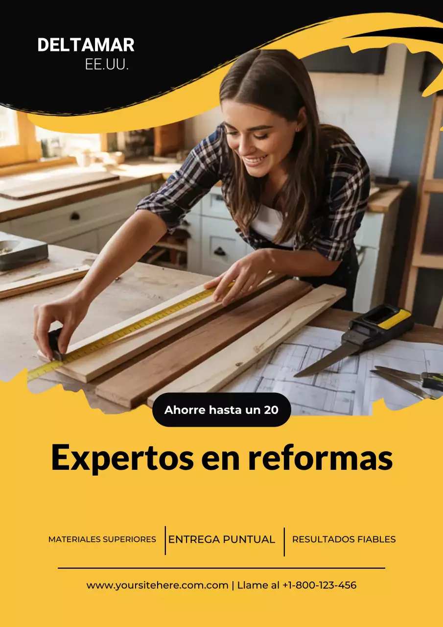 Póster amarillo de renovación de vivienda moderna