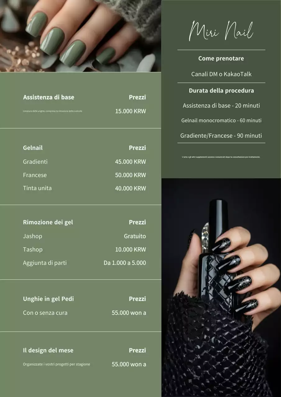 Menu Nail Art sofisticata color cachi