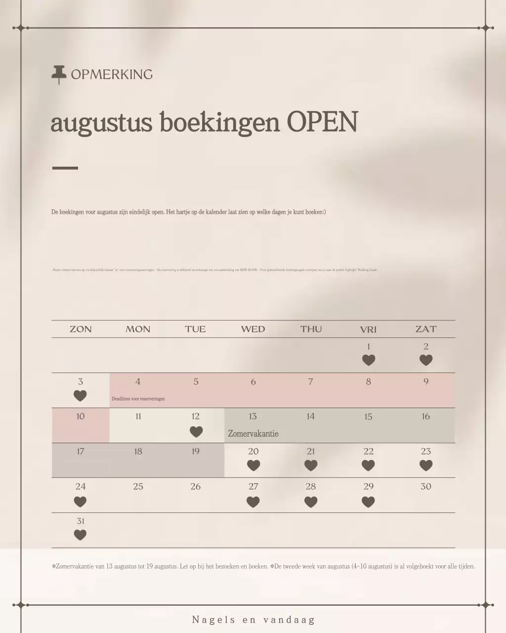 Beige Eenvoudige Reserveringsinformatie Kennisgeving