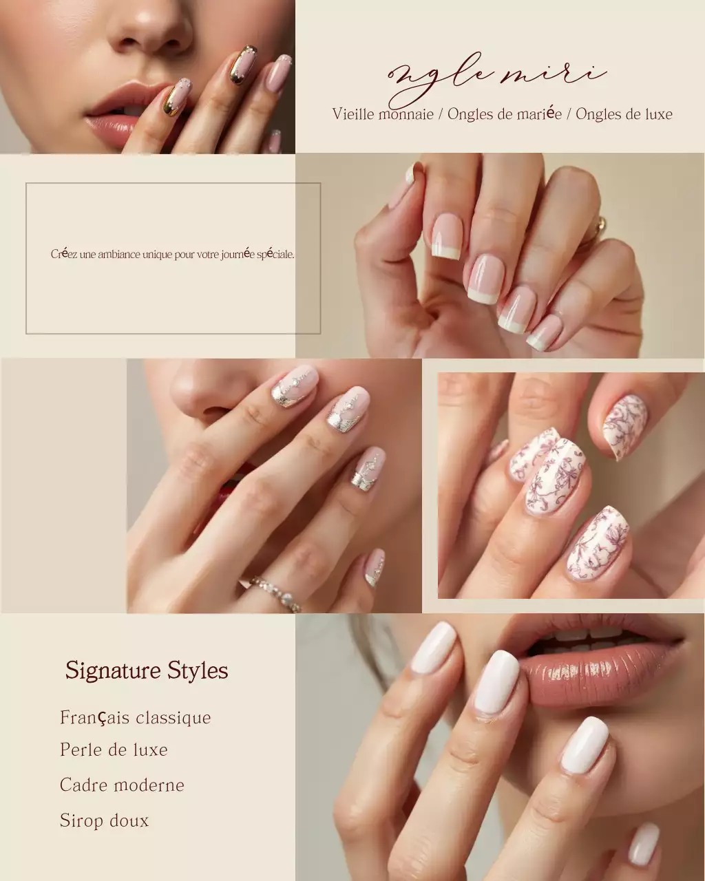 Publicité pour un nail art beige élégant