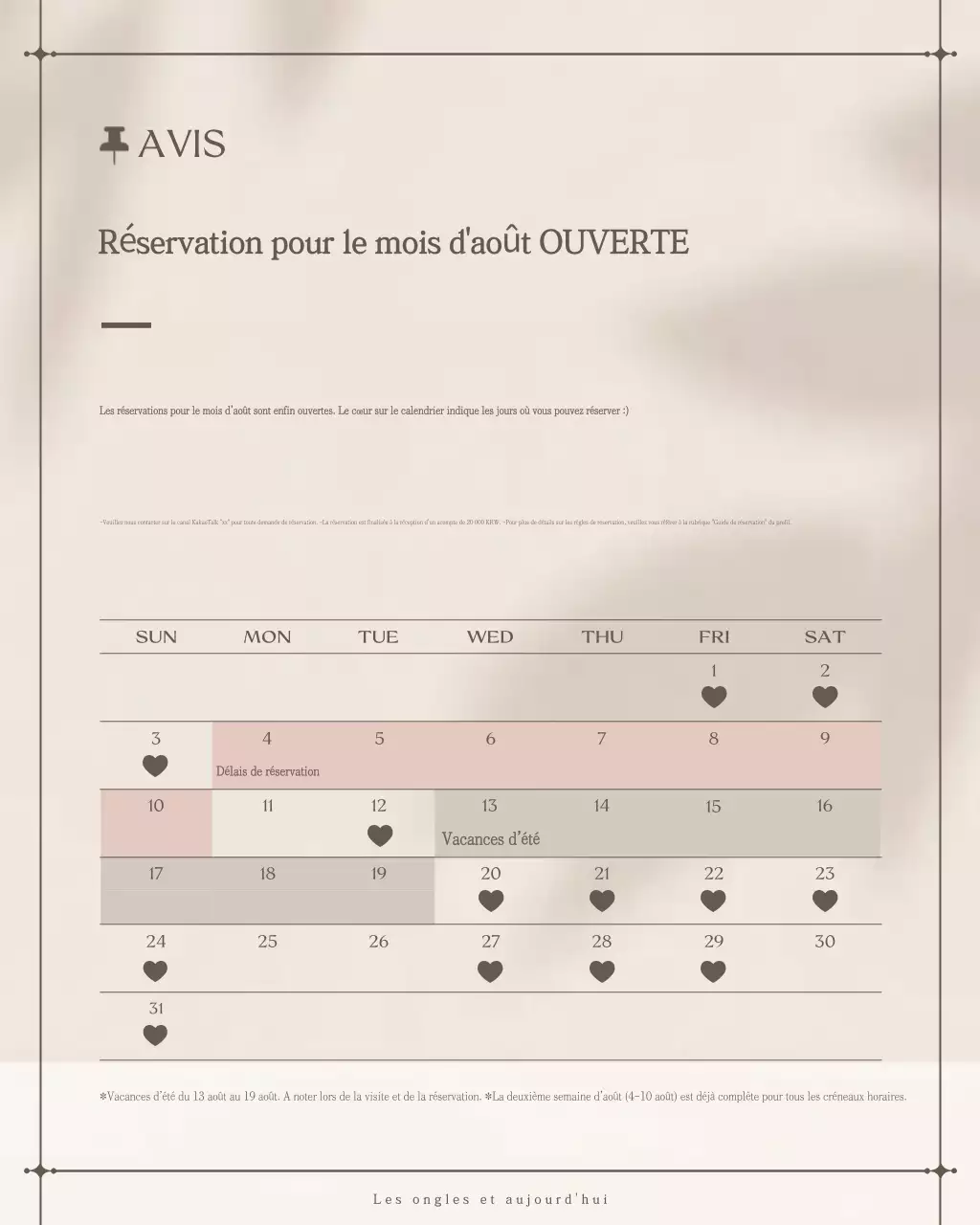 Avis d'information sur la réservation Beige Simple