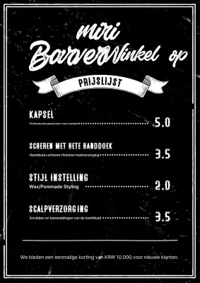 Zwart-wit vintage kappersmenu