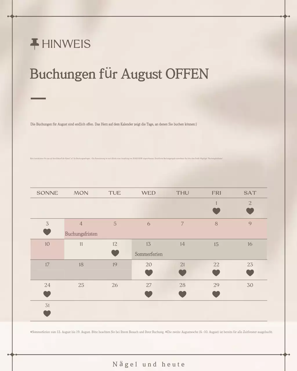 Beige Simple Reservierungsinformationshinweis