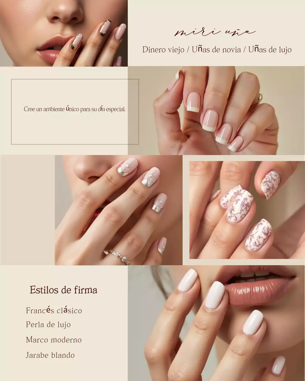 Anuncio de arte de uñas con estilo beige