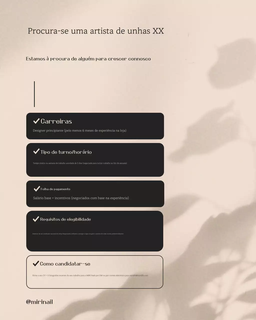 Aviso de recrutamento para artista de unhas simples bege