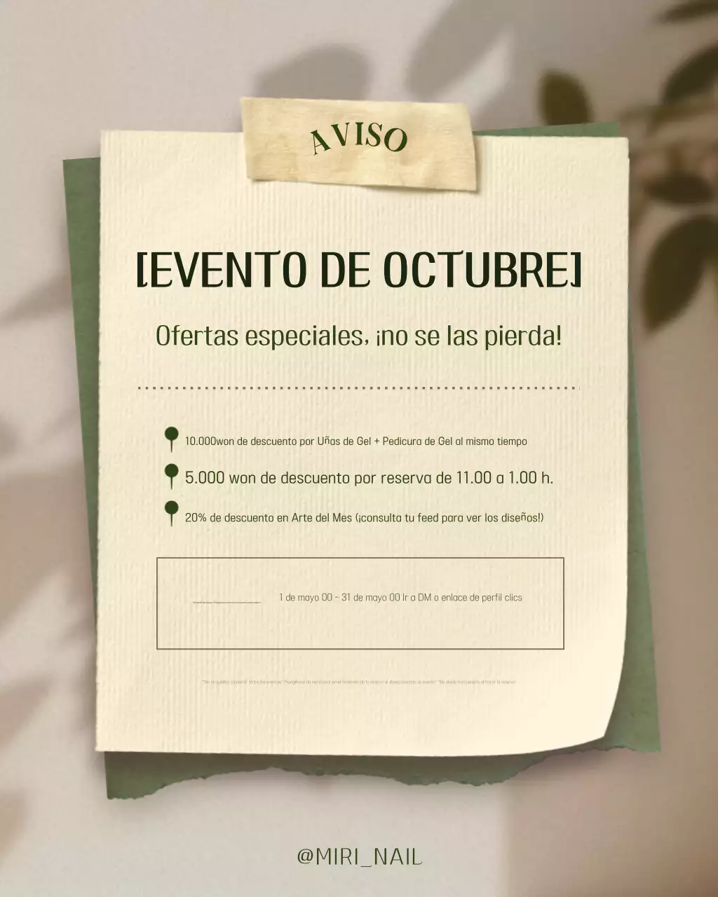 Información del evento de uñas sencillas en color caqui