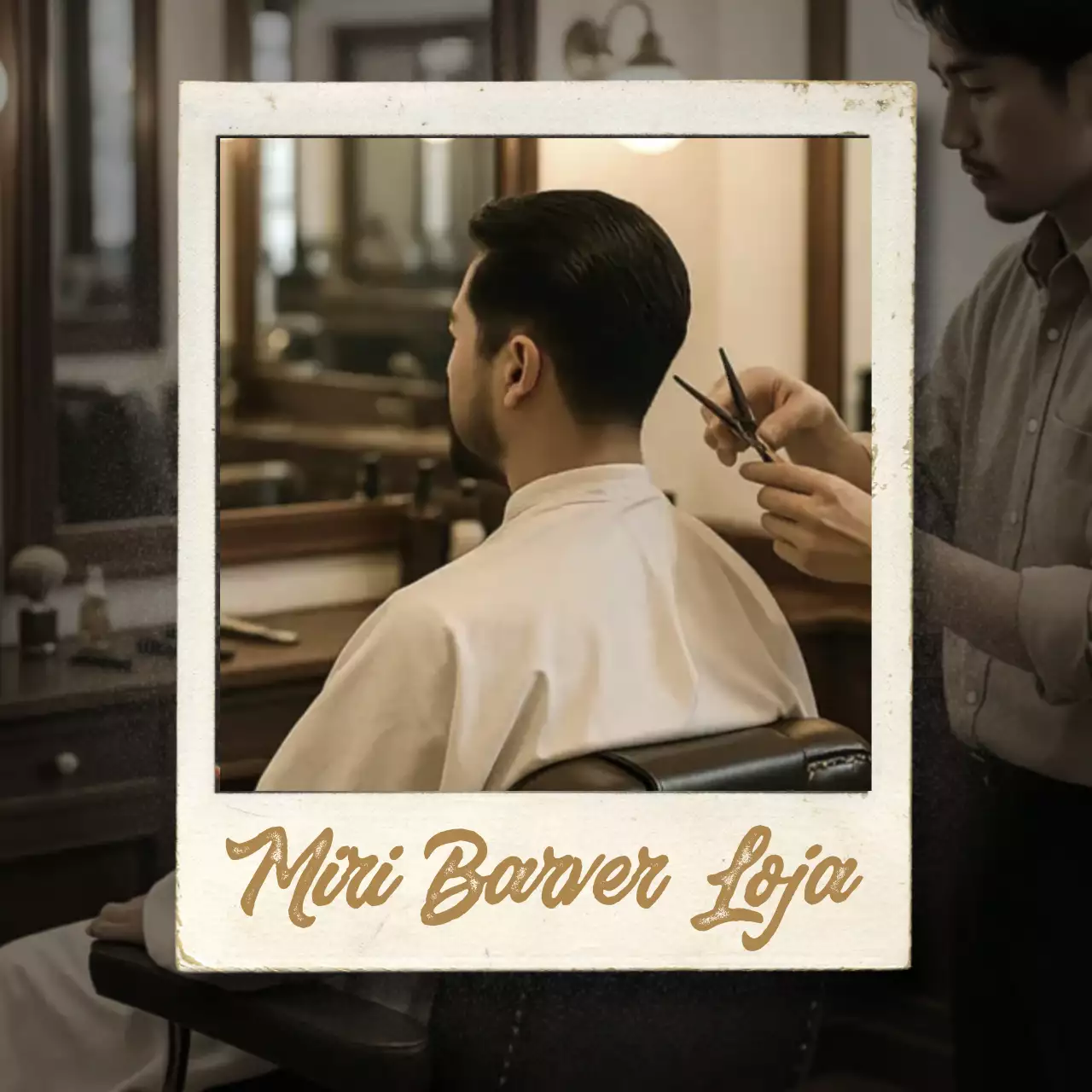 Promoção de barbearia vintage bege