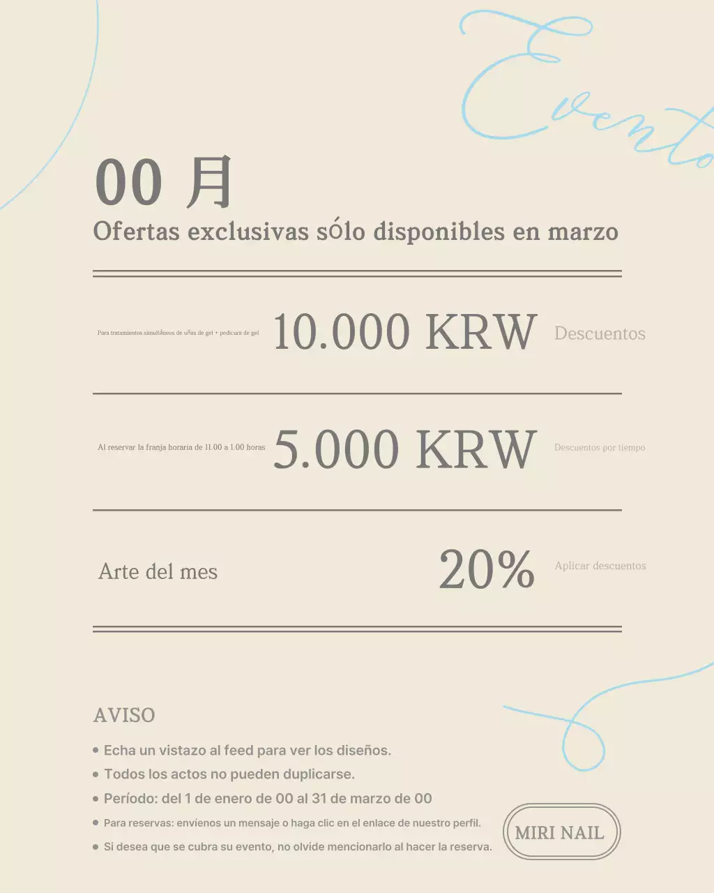 Guía de eventos sencilla en beige