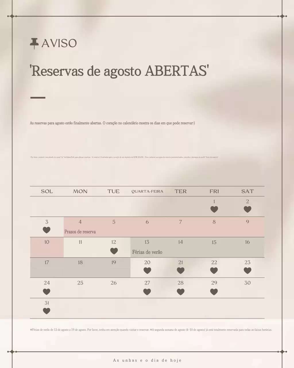 Aviso de informações de reserva do Bege Simple