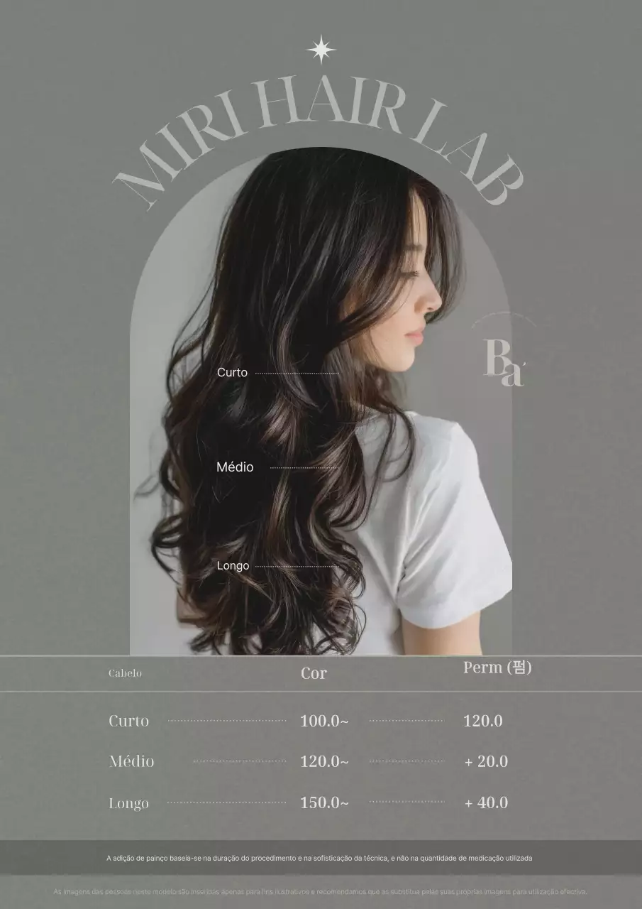 Lista de preços do salão de beleza Gray Modern