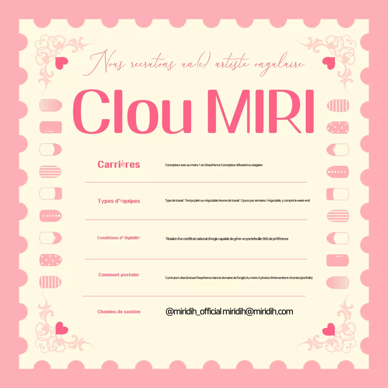 Offre d'emploi pour un nail art rose pour bébé