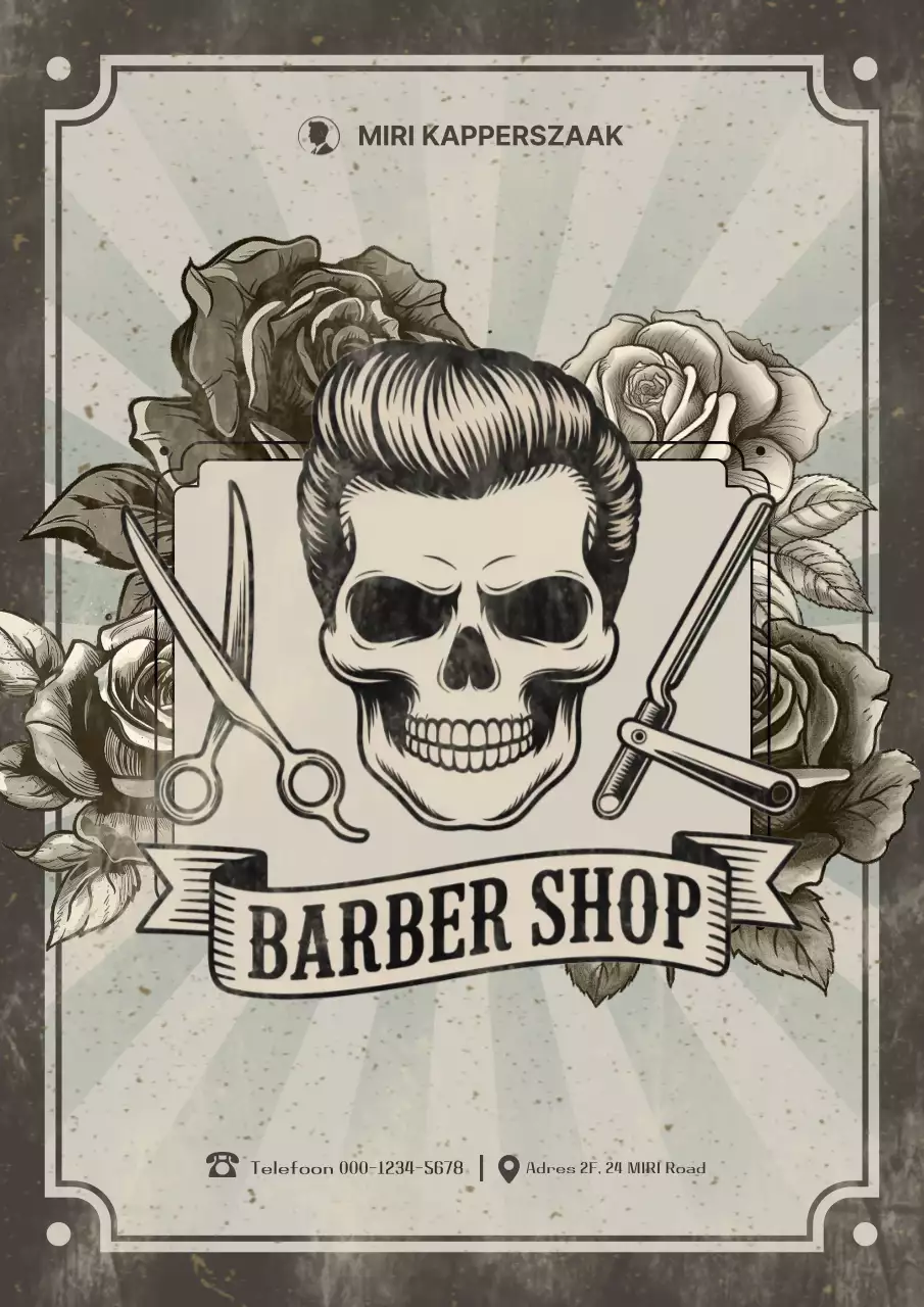 Beige's vintage, ouderwetse kapperszaakadvertentie