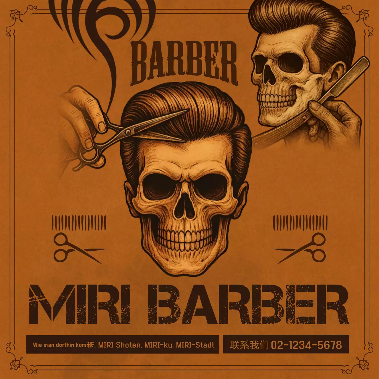 Braune Vintage Barbershop-Werbung