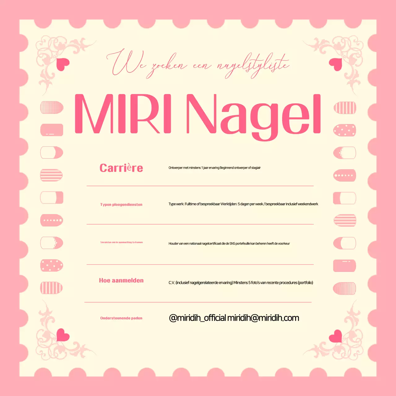 Vacature voor roze babynagelkunst