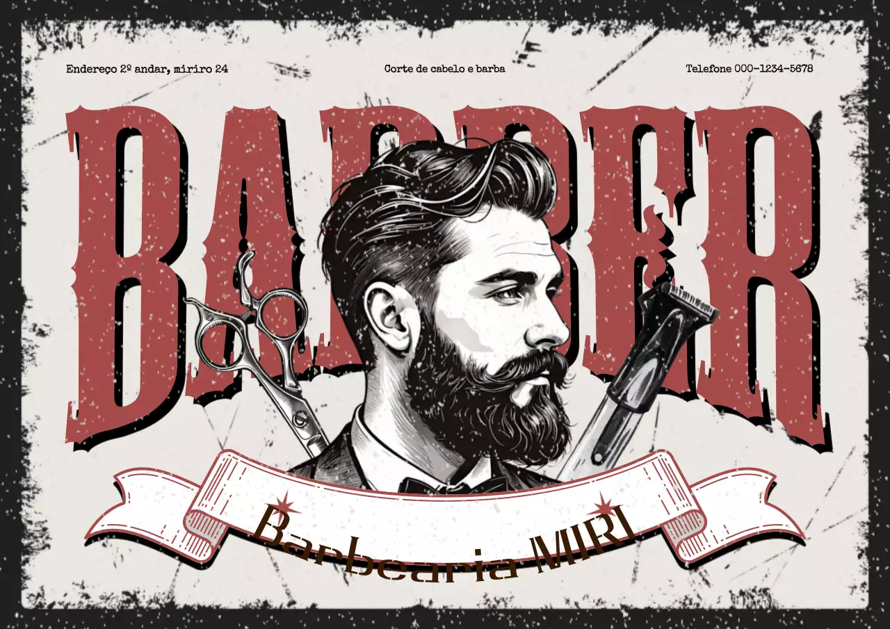 Cartaz publicitário de arte de barbearia vintage na cor Borgonha