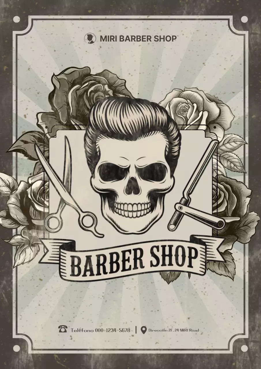 Anuncio de barbería de estilo vintage y de la vieja escuela de Beige