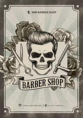 Anuncio de barbería de estilo vintage y de la vieja escuela de Beige