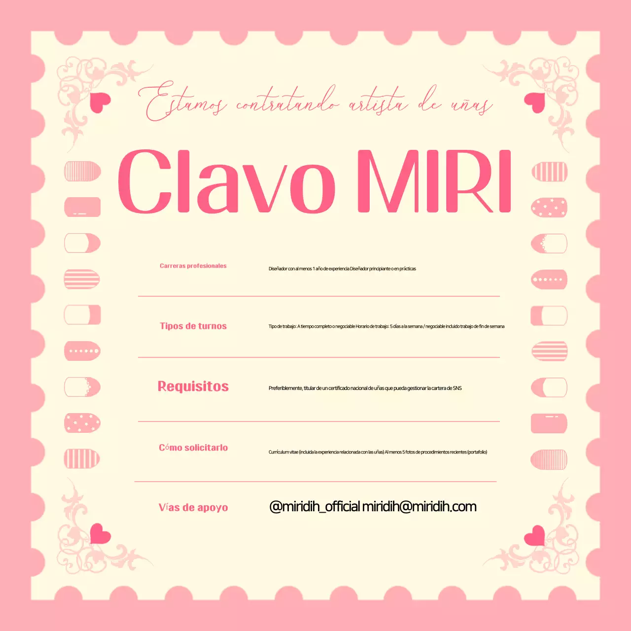 Oferta de trabajo de diseño de uñas para bebés en color rosa