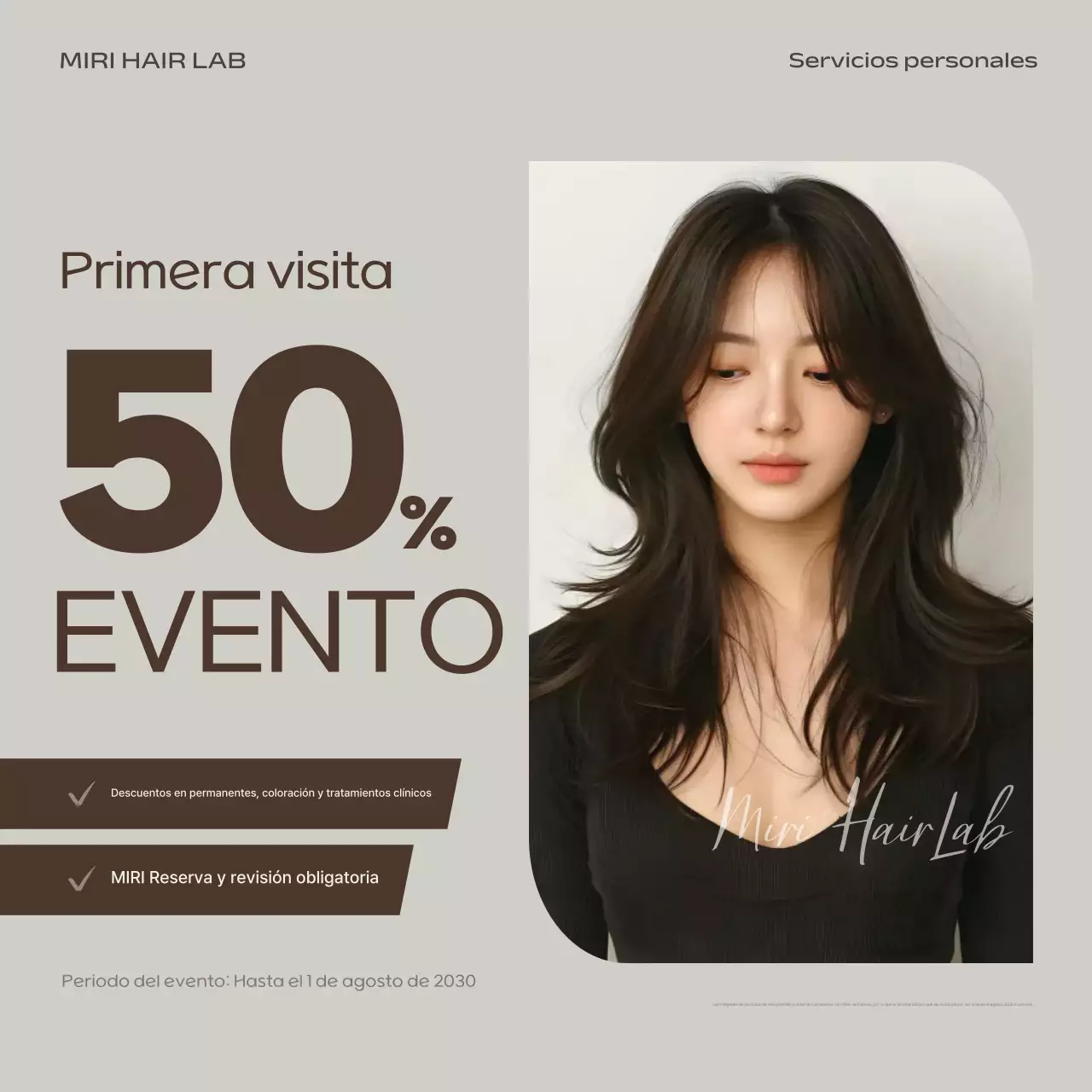 Descuento en salón de belleza moderno gris