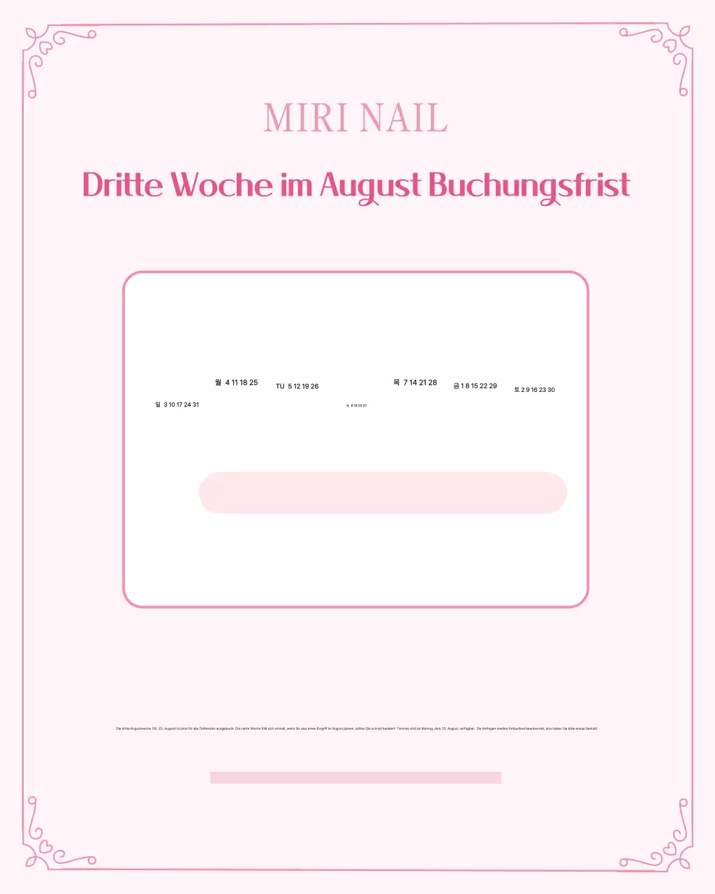 Hinweis zum Reservierungsleitfaden für Pink Clean