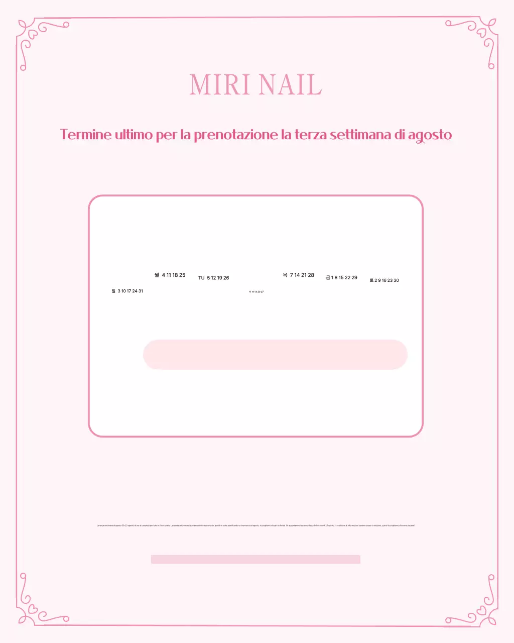 Avviso sulla guida alle prenotazioni Pink Clean